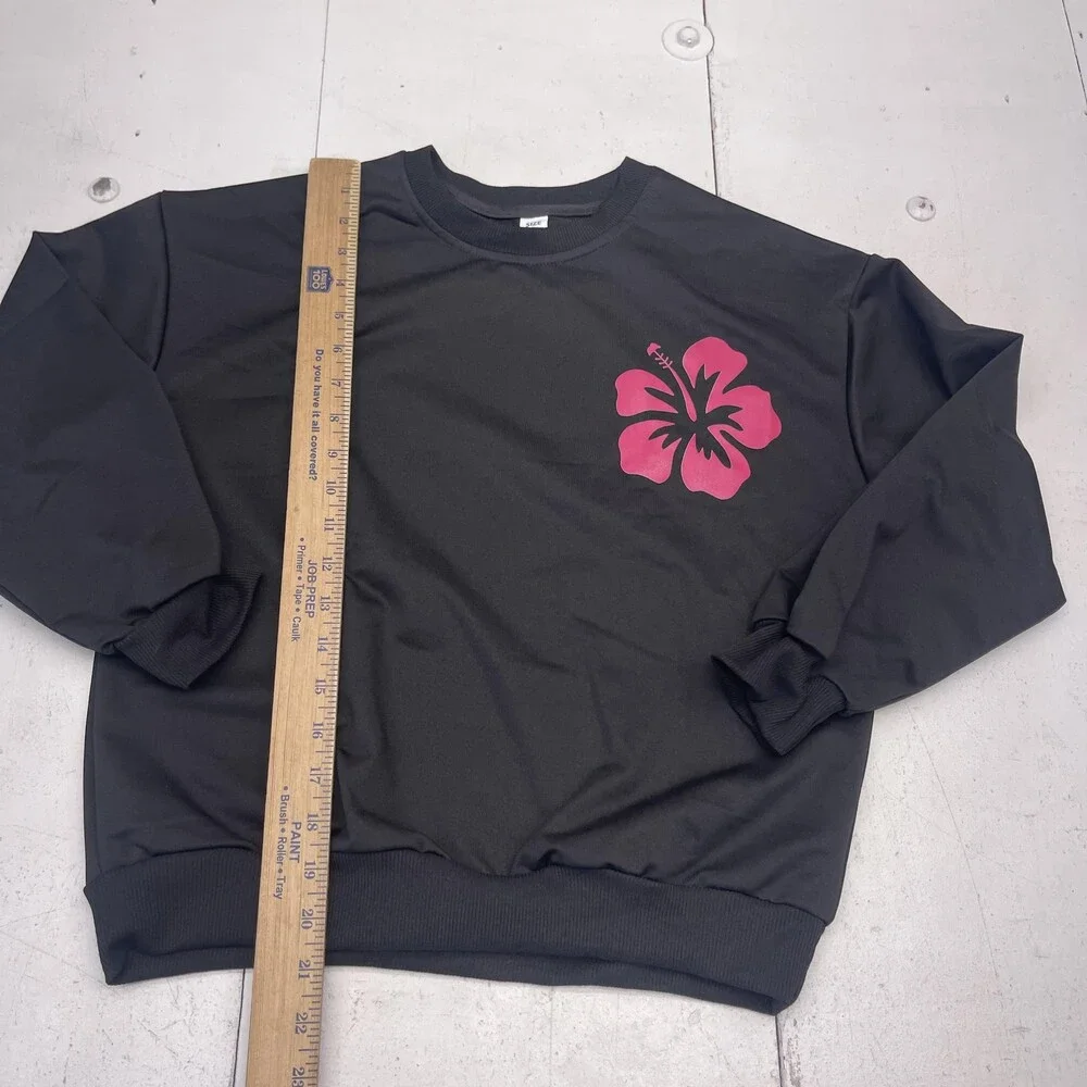 Hibiscus Flower Sweatshirt Pants Set Outfit Youth 10Y Black Pink Loungewear